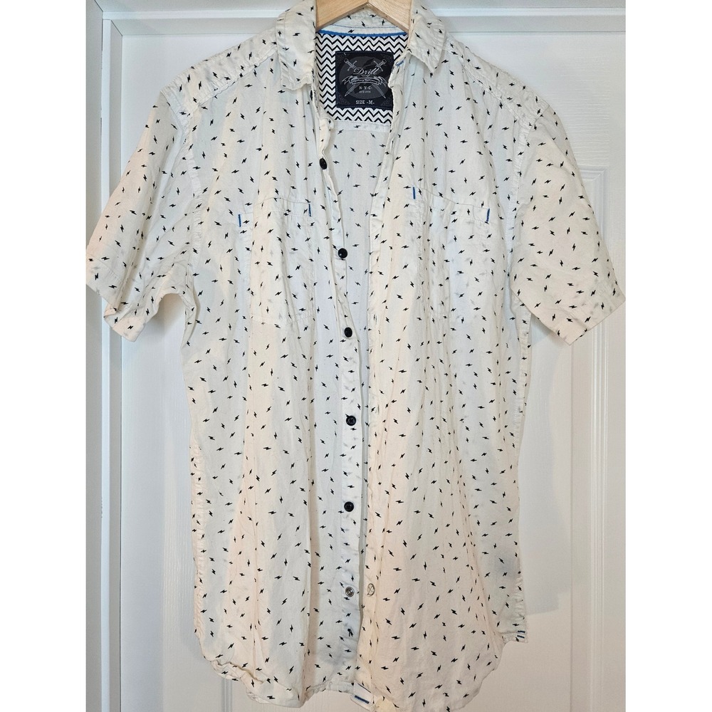 Drill Clothing Company Mens White Lightning Bolt Print Short Sleeve Shirt Size M
